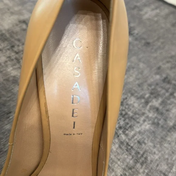 Casadei Nude Leather Peep Toe Platform Pumps - Picture 6 of 10